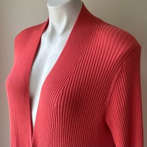 🌼 Talbots Open Front Lightweight Ribbed Longline Cardigan in Dark Coral, S
